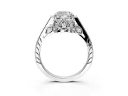Cathedral Engagement Ring Setting for Cushion Cut Center with Antique-Style Pave Band and Prong Head in Sterling Silver
