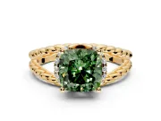 Halo Engagement Ring Setting for Fancy Green Cushion Cut Center with Rope Twist Split Shank and Prong Head in Yellow Gold