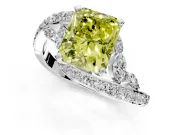 Solitaire Engagement Ring Setting for Fancy Yellow Radiant Cut Center with Pave Bypass Twist Band and Prong Head in White Gold