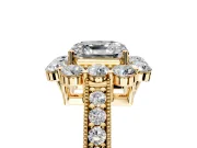 Halo Engagement Ring Setting for Asscher Cut Center with Milgrain Channel Band and Prong Head in Yellow Gold