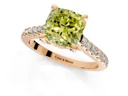 Solitaire Engagement Ring Setting for Fancy Yellow Cushion Cut Center with Widening Pave Band and Claw Prong Head in Rose Gold