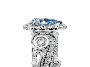 Milgrain Halo Engagement Ring Setting for Fancy Blue Pear-Shaped Center with Shoulder Bezels and Prong Head in White Gold