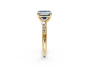 Solitaire Engagement Ring Setting for Fancy Blue Asscher Cut Center with Trailing Leaf Accent Band and Prong Head in Yellow Gold