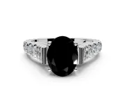 Solitaire Engagement Ring Setting for Fancy Black Oval Center with Pave Cathedral Shoulders and Prong Head in White Gold