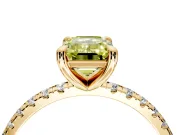 Solitaire Engagement Ring Setting for Fancy Yellow Emerald Cut Center with Fine Pave Narrow Band and Prong Head in Yellow Gold