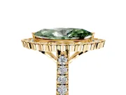 Milgrain Floral Halo Engagement Ring Setting for Fancy Green Marquise Center with Pave Band and Prong Head in Yellow Gold