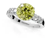 5 Stone Engagement Ring Setting for Fancy Yellow Round Cut Center with Plain Band and Prong Head in Sterling Silver
