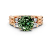 Solitaire Engagement Ring Setting for Fancy Green Round Cut Center with Grooved Bar Accent Band and Prong Head in Rose Gold
