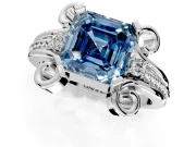 Solitaire Engagement Ring Setting for Fancy Blue Asscher Cut Center with Twisted Band and Scroll Prong Head in Platinum