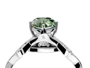 Solitaire Engagement Ring Setting for Fancy Green Pear-Shaped Center with Accented Twist Band and Leaf Prong Head in Platinum
