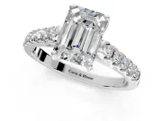 Solitaire Engagement Ring Setting for Emerald Cut Center with Partway Pave Band and Prong Head in Sterling Silver