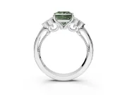 Cluster Engagement Ring Setting for Fancy Green Princess Cut Center with Bezel Accent Clusters and Prong Head in Sterling Silver