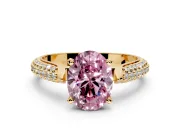 Solitaire Engagement Ring Setting for Fancy Pink Oval Center with Multi-Row Accents and Prong Head in Yellow Gold