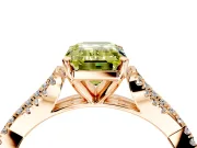 Solitaire Engagement Ring Setting for Fancy Yellow Emerald Cut Center with Twisted Pave Split Shank and Prong Head in Rose Gold