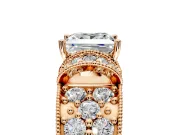 Pave Engagement Ring Setting for Princess Cut Center with Curved Accent Rows, Openwork and Prong Head in Rose Gold