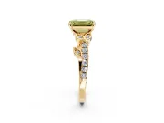 Leaf Motif Engagement Ring Setting for Fancy Yellow Emerald Cut Center with Pave Band and Prong Head in Yellow Gold