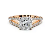 Solitaire Engagement Ring Setting for Cushion Cut Center with Pave Split Shank and Prong Head in Rose Gold