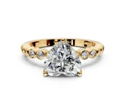 Solitaire Engagement Ring Setting for Heart-Shaped Center with Bezel-Dot Beaded Band and Prong Head in Yellow Gold