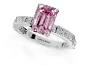 Solitaire Engagement Ring Setting for Fancy Pink Emerald Cut Center with Milgrain-Edged Pave Band and Prong Head in Platinum