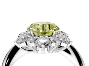 Small-Accent Cluster Halo Engagement Ring Setting for Fancy Yellow Round Cut Center with Plain Band and Prong Head in Sterling Silver