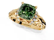Solitaire Engagement Ring Setting for Fancy Green Cushion Cut Center with Filigree Accent Basket and Prong Head in Yellow Gold