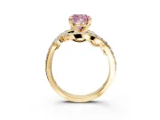Solitaire Engagement Ring Setting for Fancy Pink Cushion Cut Center with Filigree Band and Prong Head in Yellow Gold