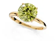 Hidden Halo Engagement Ring Setting for Fancy Yellow Round Cut Center with Thin Round-Wire Band and Prong Head in Yellow Gold