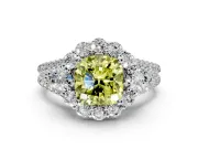 Halo Engagement Ring Setting for Fancy Yellow Cushion Cut Center with Two-Strand Split Shank and Prong Head in Sterling Silver