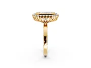 Halo Engagement Ring Setting for Radiant Cut Center with Milgrain Bezel Rim, Plain Band and Prong Head in Yellow Gold