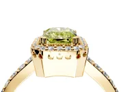 Halo Engagement Ring Setting for Fancy Yellow Radiant Cut Center with Inner Milgrain Border and Prong Head in Yellow Gold