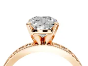 Milgrain Pave Engagement Ring Setting for Cushion Cut Center with Accent Band and Prong Head in Rose Gold