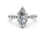 Solitaire Engagement Ring Setting for Marquise Center with Beaded Bezel Station Band and Prong Head in Sterling Silver