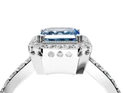 Halo Engagement Ring Setting for Fancy Blue Asscher Cut Center with Inner Milgrain Border and Prong Head in Platinum