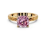 Solitaire Engagement Ring Setting for Fancy Pink Cushion Cut Center with Scrollwork Band and Prong Head in Yellow Gold