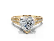 Solitaire Engagement Ring Setting for Heart-Shaped Center with Accented Split Shank and Prong Head in Yellow Gold