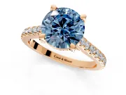 Solitaire Engagement Ring Setting for Fancy Blue Round Cut Center with Widening Pave Band and Claw Prong Head in Rose Gold