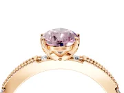 Solitaire Engagement Ring Setting for Fancy Pink Pear-Shaped Center with Milgrain-Edged Pave Band and Prong Head in Rose Gold
