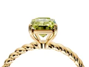 Solitaire Engagement Ring Setting for Fancy Yellow Emerald Cut Center with Plain Twisted Rope Band and Prong Head in Yellow Gold