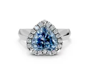 Halo Engagement Ring Setting for Fancy Blue Heart-Shaped Center with Square Band and Prong Head in Platinum
