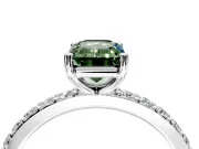 Solitaire Engagement Ring Setting for Fancy Green Emerald Cut Center with Round Cut Pave Band and Prong Head in Platinum