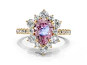 Floral Halo Engagement Ring Setting for Fancy Pink Pear-Shaped Center with Pave Accents and Prong Head in Yellow Gold