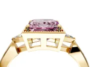 Cluster Engagement Ring Setting for Fancy Pink Princess Cut Center with Milgrain Shoulder Clusters and Prong Head in Yellow Gold