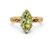 Solitaire Engagement Ring Setting for Fancy Yellow Marquise Center with Milgrain X Pattern Band and Prong Head in Yellow Gold