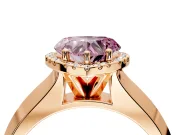 Halo Engagement Ring Setting for Fancy Pink Heart-Shaped Center with Knife Ridge Cathedral Band and Prong Head in Rose Gold