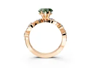Solitaire Engagement Ring Setting for Fancy Green Heart-Shaped Center with Bar-Station Pave Twist and Prong Head in Rose Gold