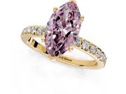 Solitaire Engagement Ring Setting for Fancy Pink Marquise Center with Round Cut Pave Band and Prong Head in Yellow Gold