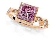 Vintage Station Engagement Ring Setting for Fancy Pink Princess Cut Center with Accents and Prong Head in Rose Gold