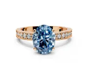 Milgrain Pave Engagement Ring Setting for Fancy Blue Oval Center with Accent Band and Prong Head in Rose Gold