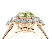 Halo Engagement Ring Setting for Fancy Yellow Oval Center with Two-Strand Split Shank and Prong Head in Rose Gold
