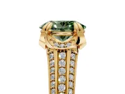 Solitaire Engagement Ring Setting for Fancy Green Oval Center with Accented Split Shank and Prong Head in Yellow Gold